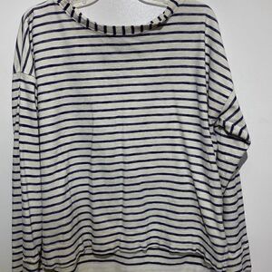 J.‎ Crew Women's White Blue Stripe Cotton Pullover Long Sleeve Tops Size XL
